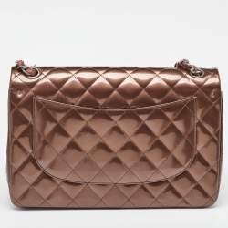 Pre Owned Chanel Antique Rose Quilted Patent Vinyl Jumbo Classic Double Flap Bag