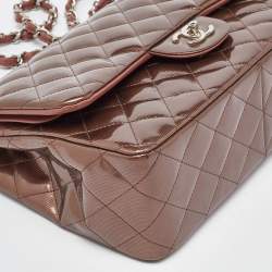 Pre Owned Chanel Antique Rose Quilted Patent Vinyl Jumbo Classic Double Flap Bag