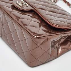 Pre Owned Chanel Antique Rose Quilted Patent Vinyl Jumbo Classic Double Flap Bag