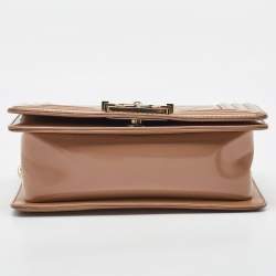 Pre Owned Chanel Beige Quilted Patent Leather Small Boy Flap Bag