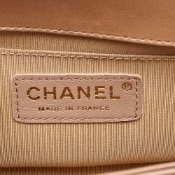Pre Owned Chanel Beige Quilted Patent Leather Small Boy Flap Bag
