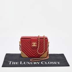 Chanel Red Chevron Leather Rock The Corner Minaudiere Bag