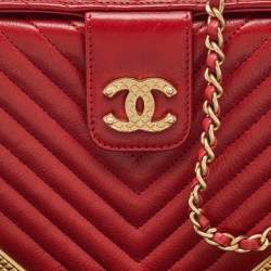 Chanel Red Chevron Leather Rock The Corner Minaudiere Bag