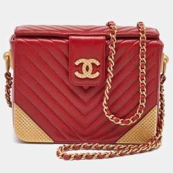Chanel Red Chevron Leather Rock The Corner Minaudiere Bag