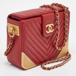 Chanel Red Chevron Leather Rock The Corner Minaudiere Bag