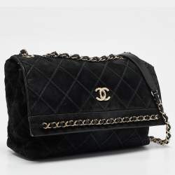 Pre Owned Chanel Black Diamond Stitched Suede Lovely Chains Flap Bag