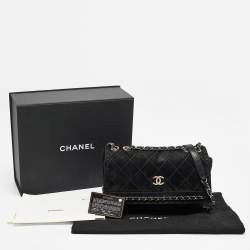 Pre Owned Chanel Black Diamond Stitched Suede Lovely Chains Flap Bag