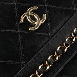 Pre Owned Chanel Black Diamond Stitched Suede Lovely Chains Flap Bag