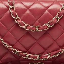 Pre Owned Chanel Red Quilted Lambskin Leather Jumbo Classic Double Flap Bag