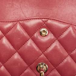 Pre Owned Chanel Red Quilted Lambskin Leather Jumbo Classic Double Flap Bag
