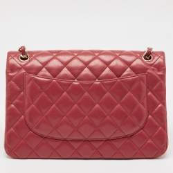 Pre Owned Chanel Red Quilted Lambskin Leather Jumbo Classic Double Flap Bag