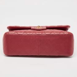 Pre Owned Chanel Red Quilted Lambskin Leather Jumbo Classic Double Flap Bag