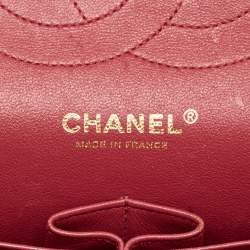 Pre Owned Chanel Red Quilted Lambskin Leather Jumbo Classic Double Flap Bag