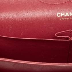 Pre Owned Chanel Red Quilted Lambskin Leather Jumbo Classic Double Flap Bag