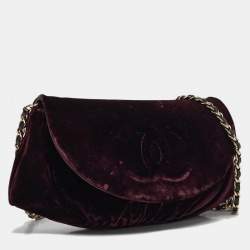 Pre Owned Chanel Purple Velvet CC Half Moon Wallet on Chain