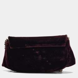 Pre Owned Chanel Purple Velvet CC Half Moon Wallet on Chain