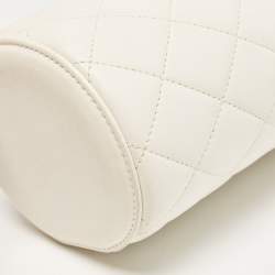 Pre Owned Chanel White Quilted Lambskin Leather Vanity Case Crossbody Bag