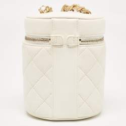 Pre Owned Chanel White Quilted Lambskin Leather Vanity Case Crossbody Bag