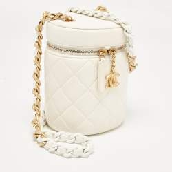 Pre Owned Chanel White Quilted Lambskin Leather Vanity Case Crossbody Bag
