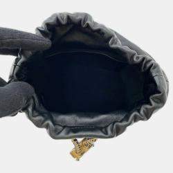 Pre Owned Chanel Matelasse Drawstring Bag Bucket Chain shoulder Bag Black Grained Lambskin