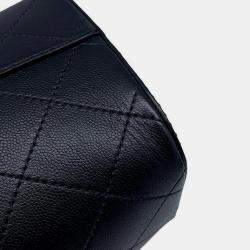Pre Owned Chanel Matelasse Drawstring Bag Bucket Chain shoulder Bag Black Grained Lambskin