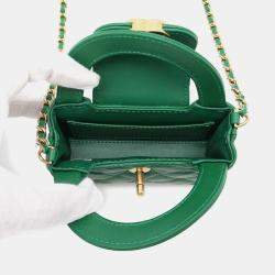 Chanel Green Aged Calf Leather Mini Kelly Clutch Bag 