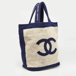Chanel Navy Blue/Off White Terry Cotton CC Beach Tote