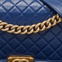 Chanel Navy Blue Quilted Leather Medium Boy Flap Bag