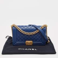 Chanel Navy Blue Quilted Leather Medium Boy Flap Bag