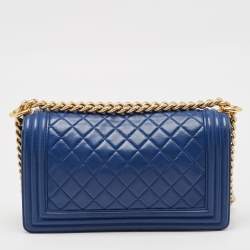Chanel Navy Blue Quilted Leather Medium Boy Flap Bag