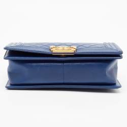 Chanel Navy Blue Quilted Leather Medium Boy Flap Bag