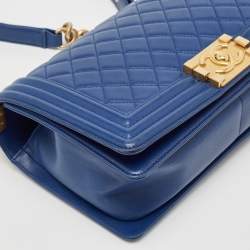 Chanel Navy Blue Quilted Leather Medium Boy Flap Bag