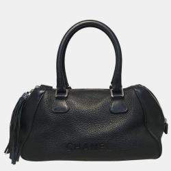 Chanel Black Leather Zip And Tassel Pull Tote Bag