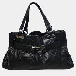 Chanel Quilted Black Leather Latch Front Tote Bag