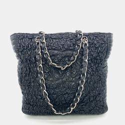 Chanel Astrakhan Black Leather Ruched Shopping Tote