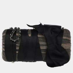 Pre Owned Chanel Black Satin Bow Shoulder Bag