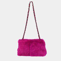 Pre Owned Chanel Purple Fur Chain Shoulder Bag