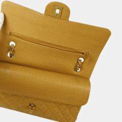 Pre Owned Chanel Beige Caviar Leather Medium Classic Double Flap Shoulder Bag