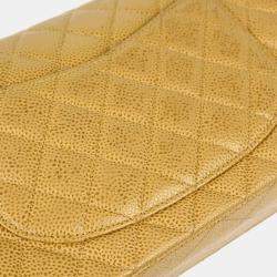Pre Owned Chanel Beige Caviar Leather Medium Classic Double Flap Shoulder Bag