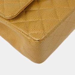 Pre Owned Chanel Beige Caviar Leather Medium Classic Double Flap Shoulder Bag