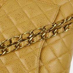 Pre Owned Chanel Beige Caviar Leather Medium Classic Double Flap Shoulder Bag