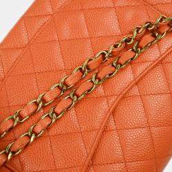 مملوكة مسبقًا Chanel Orange Caviar Leather Medium Classic Double Flap Shoulder Bag