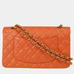 مملوكة مسبقًا Chanel Orange Caviar Leather Medium Classic Double Flap Shoulder Bag