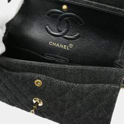 Pre Owned Chanel Black Denim Small Classic Double Flap Shoulder Bag