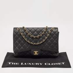 Chanel Black Quilted Caviar Leather Maxi Classic Single Flap Bag