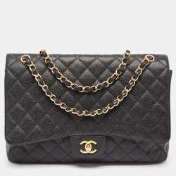 Chanel Black Quilted Caviar Leather Maxi Classic Single Flap Bag