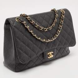 Chanel Black Quilted Caviar Leather Maxi Classic Single Flap Bag