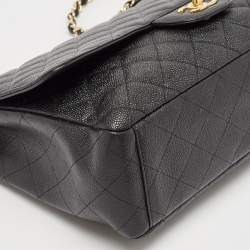 Chanel Black Quilted Caviar Leather Maxi Classic Single Flap Bag