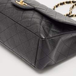 Chanel Black Quilted Caviar Leather Maxi Classic Single Flap Bag