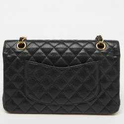 Pre Owned Chanel Black Caviar Quilted Leather Medium Classic Double Flap Bag